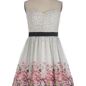 Floral Polka Dot Satin A-line Bow Strapless Dress